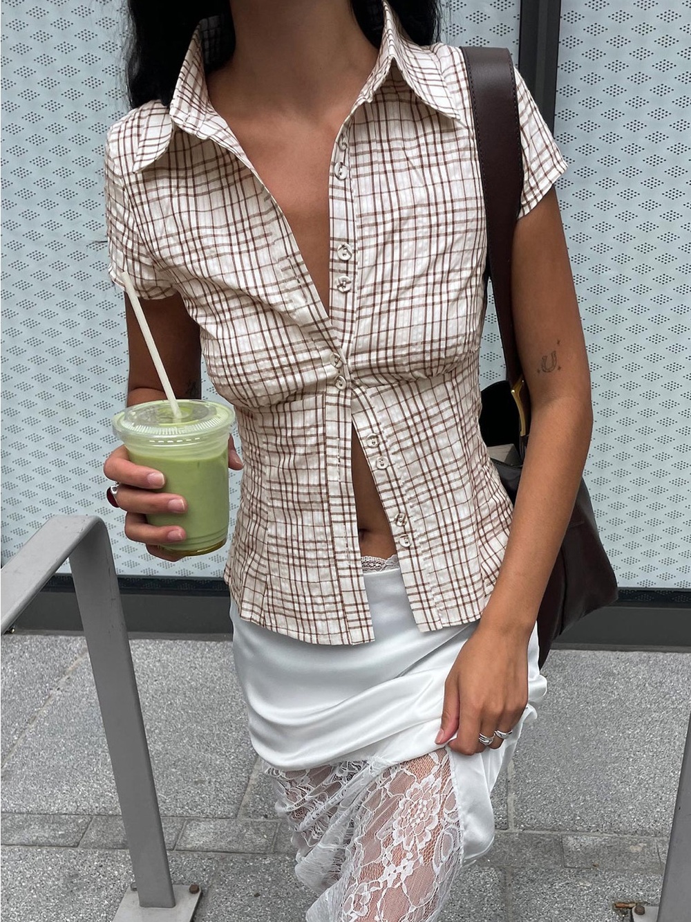 Princess Polly Cottesloe Blouse Top Brown Check
